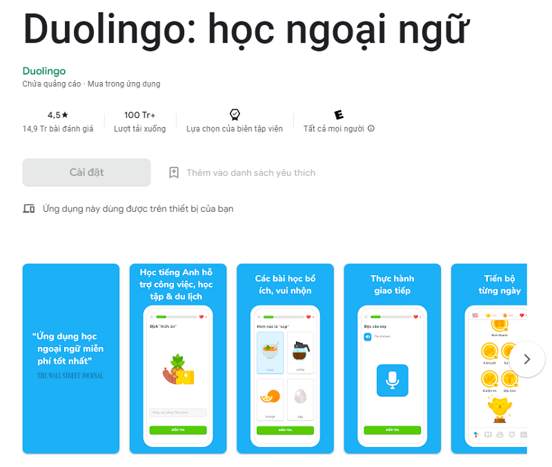 Duolingo: Ứng dụng học tiếng Anh cho trẻ 5 tuổi miễn phí. (Ảnh: Sưu tầm Internet)