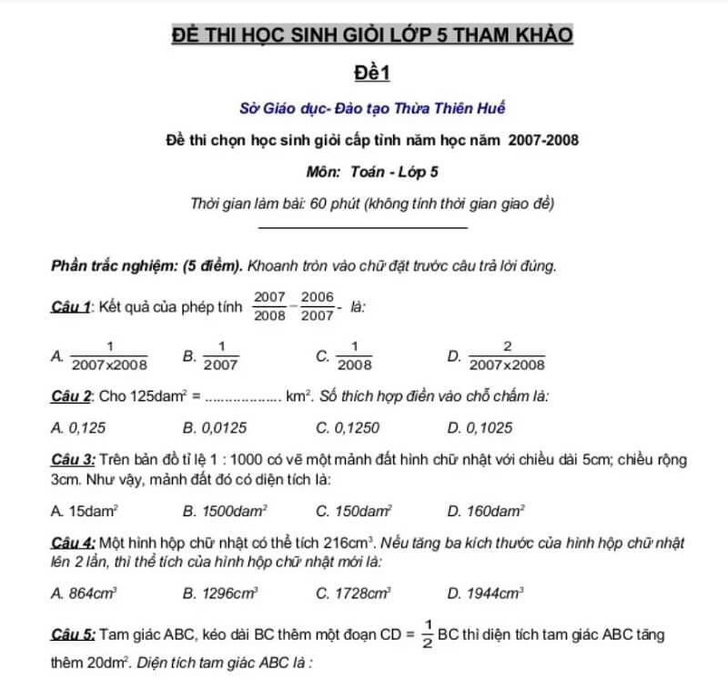 Dạng toán sẽ xuất hiện trong kỳ thi học sinh giỏi Toán lớp 5. (Ảnh: Sưu tầm internet)