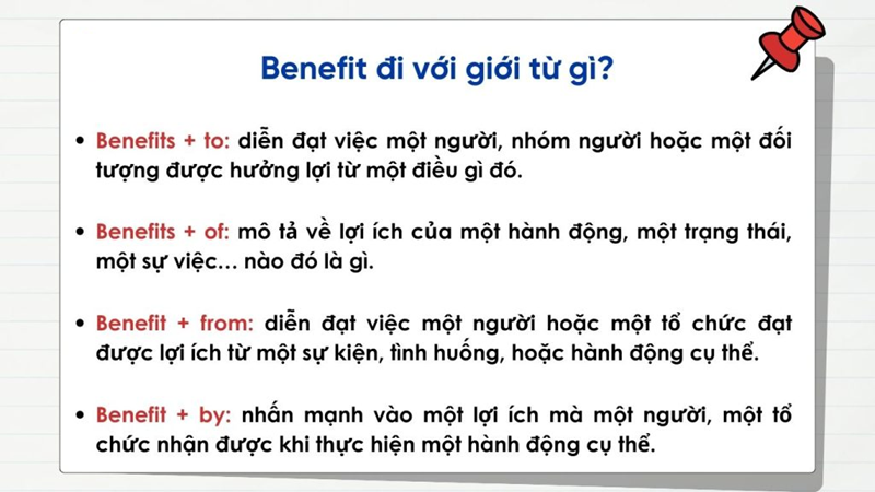 Benefit d&ugrave;ng để chỉ lợi &iacute;ch hoặc việc mang lại lợi &iacute;ch cho ai/điều g&igrave;. (Ảnh: Sưu tầm Internet)