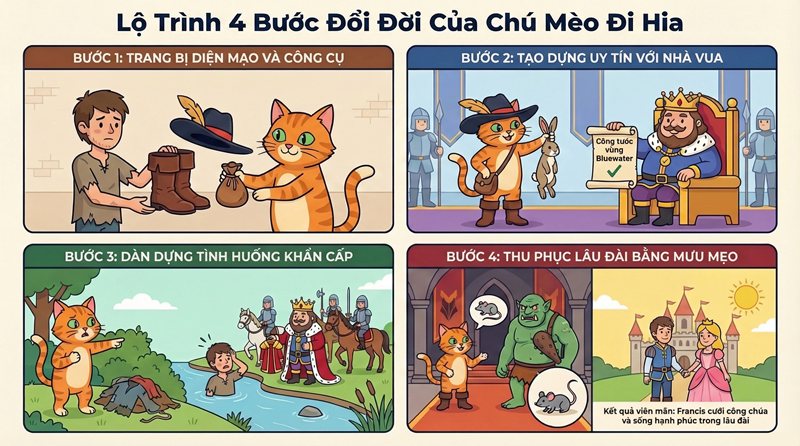 T&oacute;m tắt nội dung truyện Ch&uacute; M&egrave;o Đi Hia tiếng Việt