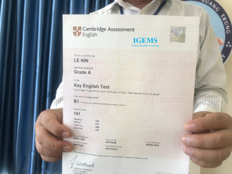 Chứng chỉ KET. (Ảnh: Sưu tầm Internet)