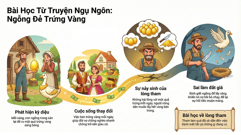 Tóm tắt nội dung truyện Ngỗng Đẻ Trứng Vàng tiếng Việt