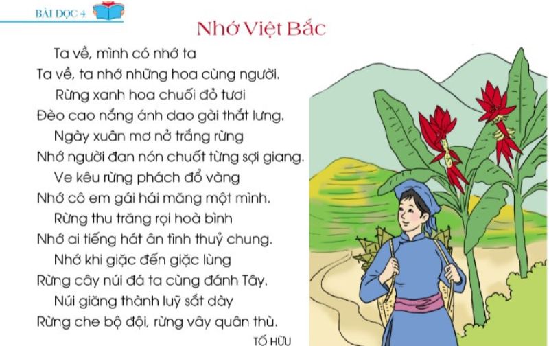 Bài thơ Nhớ Việt Bắc lớp 3. (Ảnh: Chụp sách Cánh Diều)
