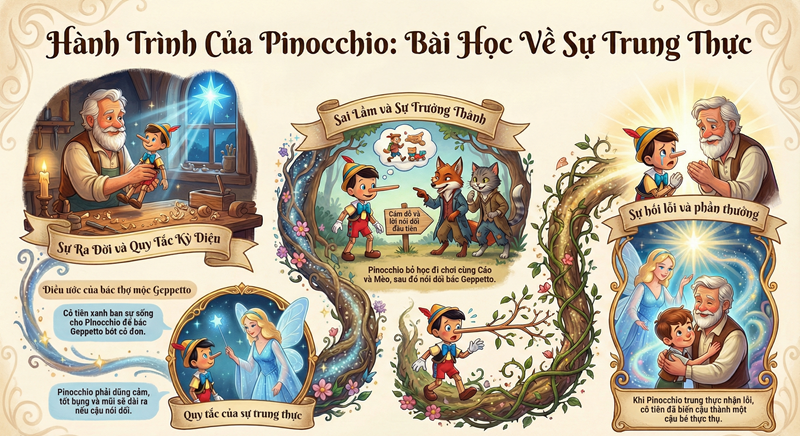 Tóm tắt nội dung truyện Cậu Bé Người Gỗ Pinocchio tiếng Việt
