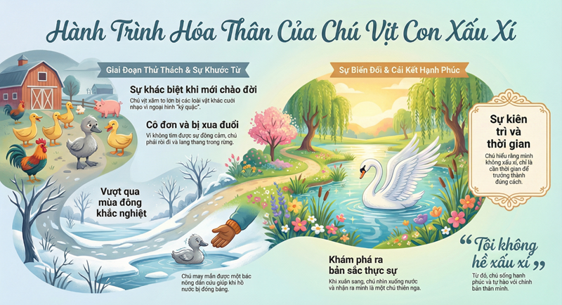 T&oacute;m tắt nội dung truyện Vịt Con Xấu X&iacute; tiếng Việt