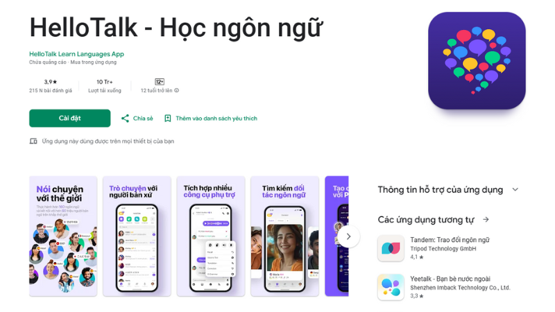 HelloTalk. (Ảnh: Chụp màn hình ứng dụng)