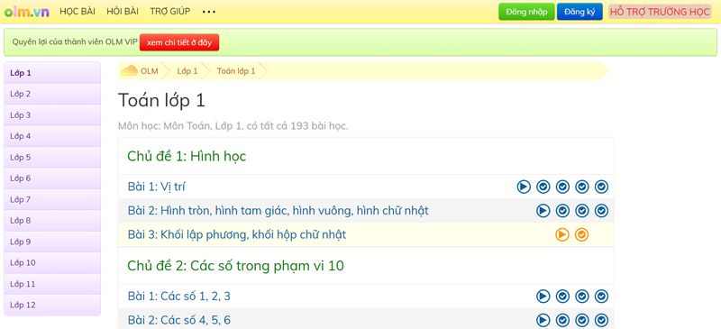 Website học toán lớp 1 trực tuyến miễn phí. (Ảnh: Sưu tầm Internet)
