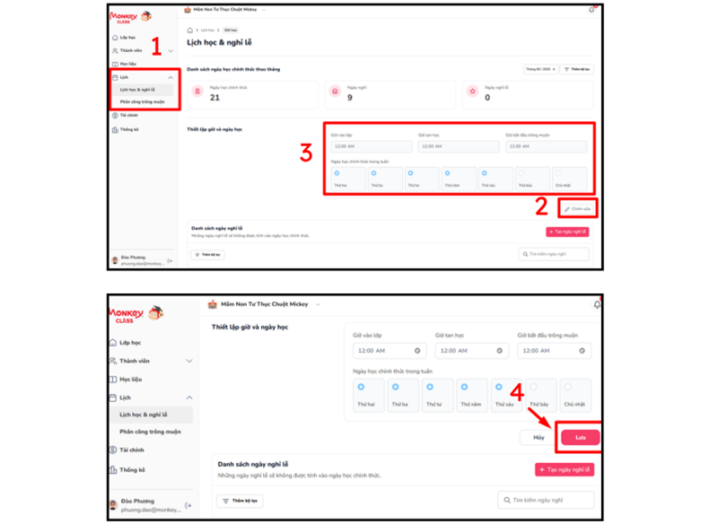 Thiết lập lịch học