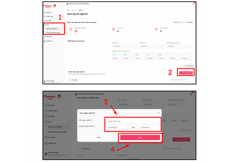 Tạo ngày nghỉ lễ