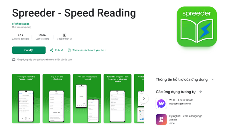 Spreeder - Speed Reading. (Ảnh: Chụp màn hình ứng dụng)