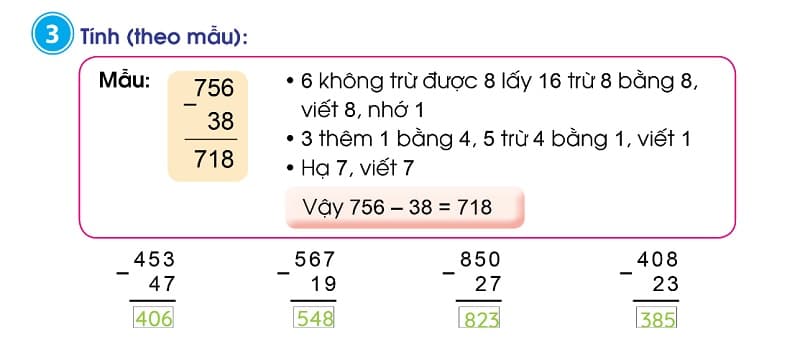 Lời giải bài tập 3, Trang 72, Toán lớp 2 - Tập 2, Sách Cánh Diều. (Ảnh: Sưu tầm Internet)