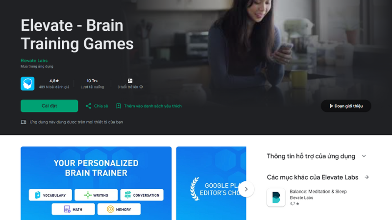 Elevate - Brain Training Games. (Ảnh: Chụp màn hình ứng dụng)