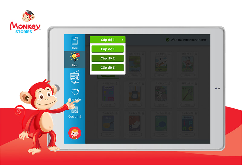 Phần mềm Monkey Stories giúp bố mẹ có thể lựa chọn nhiều bài hát, câu chuyện tiếng Anh. (Ảnh: Sưu tầm Internet)