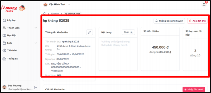 Tổng quát về từng đợt thu học phí
