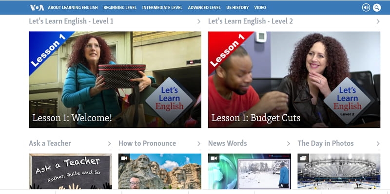 VOA Learning English là Website luyện nghe tiếng Anh được thiết kế dưới dạng các bản tin tức. (Ảnh: Tác giả)