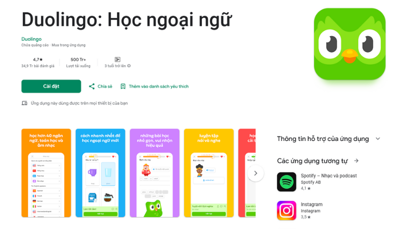 Duolingo. (Ảnh: Chụp màn hình ứng dụng)