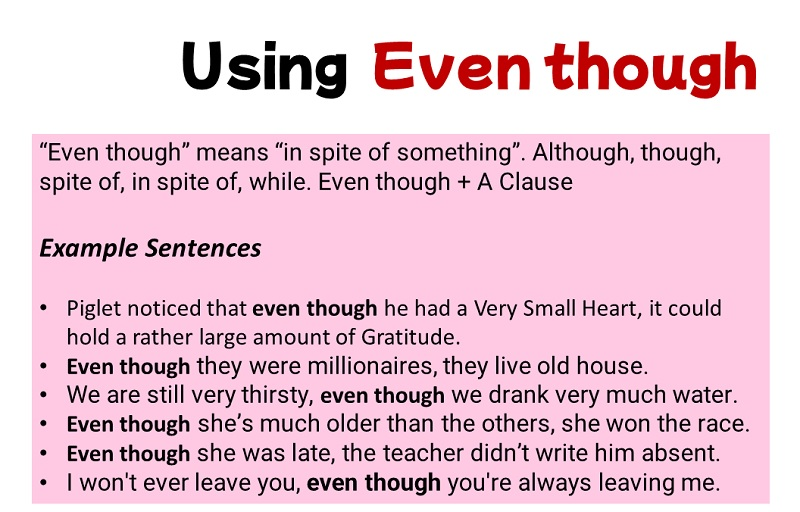 Even Though trong tiếng Anh. (Ảnh: Sưu tầm Internet)