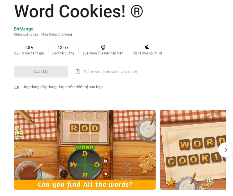 Word Cookies: Game tiếng Anh cho bé 7 tuổi. (Ảnh: Chụp màn hình ứng dụng)