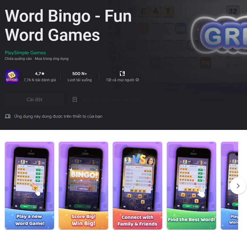 Word Bingo: Game tiếng Anh cho bé 8 tuổi. (Ảnh: Chụp màn hình ứng dụng)