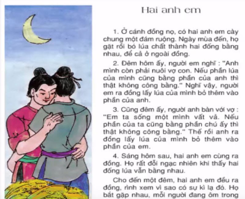Truyện hai anh em tiếng Việt lớp 2. (Ảnh: Sưu tầm Internet)