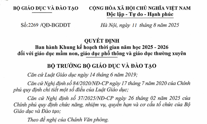 Kế hoạch thời gian năm học của các địa phương cần được xây dựng dựa trên những nguyên tắc được đề cập trong Quyết định 2269/QĐ-BGDĐT. (Ảnh: Sưu tầm Internet)