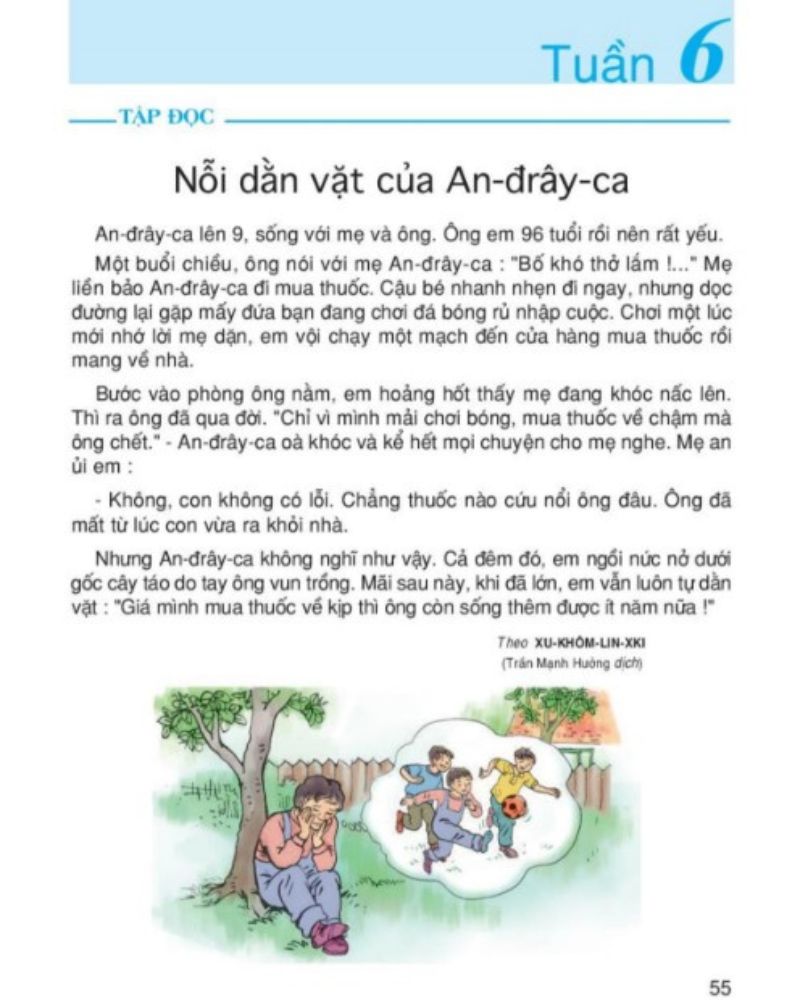 Phân chia bố cục bài Nỗi dằn vặt của An - đrây - ca. (Ảnh: Chụp SGK)