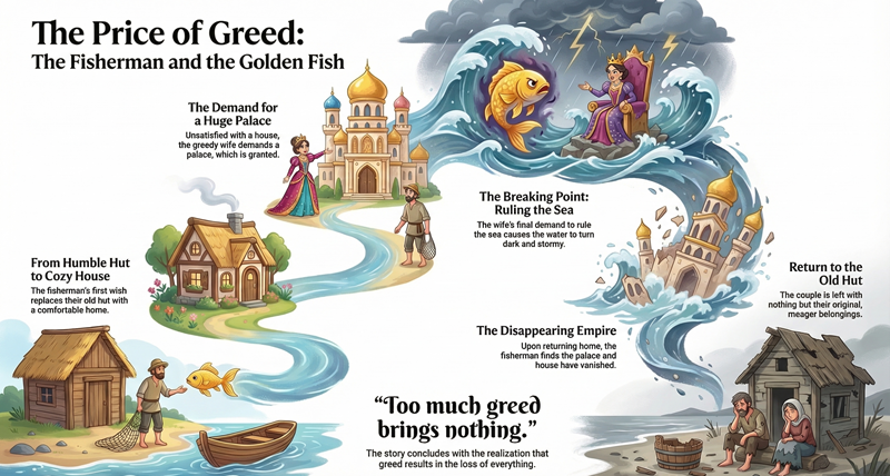 T&oacute;m tắt nội dung truyện &Ocirc;ng L&atilde;o Đ&aacute;nh C&aacute; V&agrave; Con C&aacute; V&agrave;ng tiếng Anh