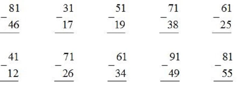 Cách tính phép trừ 2 chữ số có nhớ lớp 2 cơ bản. (Ảnh: Sưu tầm Internet)