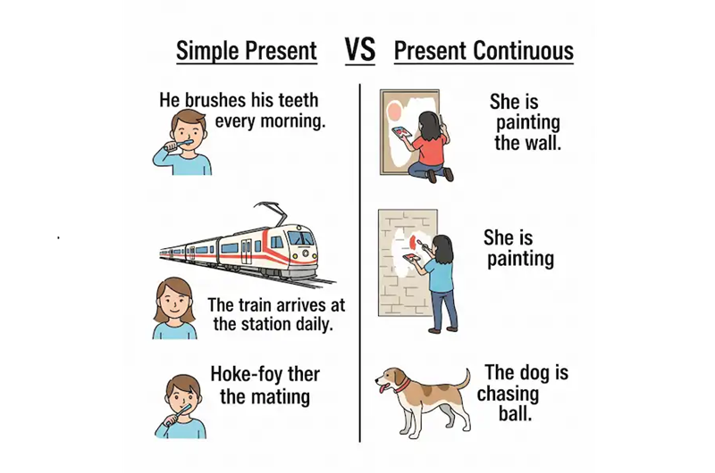 แบบฝึกหัดปฏิบัติปัจจุบันกาลธรรมดาและปัจจุบันกาลต่อเนื่อง (ภาพ: อินเทอร์เน็ต)