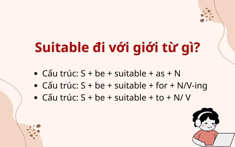 Suitable thường kết hợp với ba giới từ phổ biến nhất l&agrave; for, to v&agrave; as. (Ảnh: Sưu tầm Internet)
