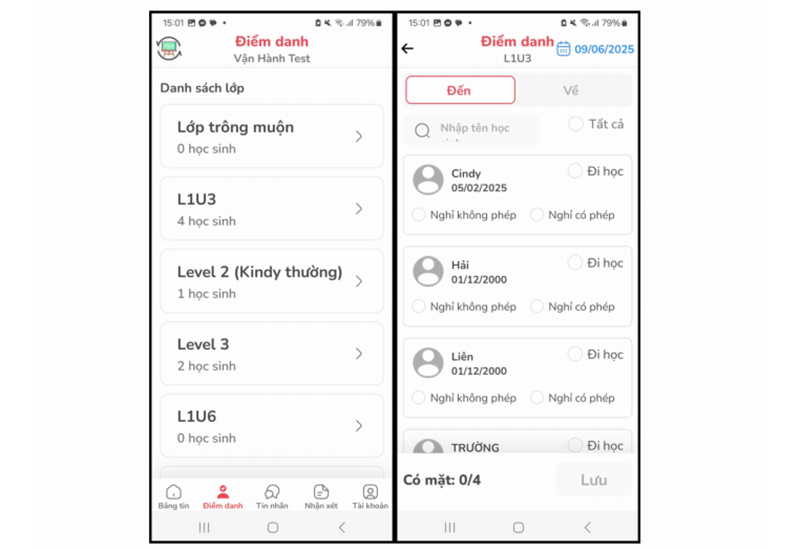 Tính năng điểm danh đến và về trong Monkey Class dành cho giáo viên