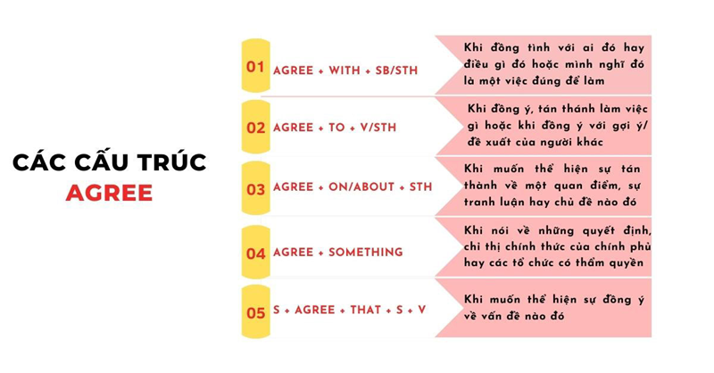 C&aacute;c cấu tr&uacute;c mở rộng với &ldquo;agree&rdquo; thường gặp. (Ảnh: Sưu tầm Internet)