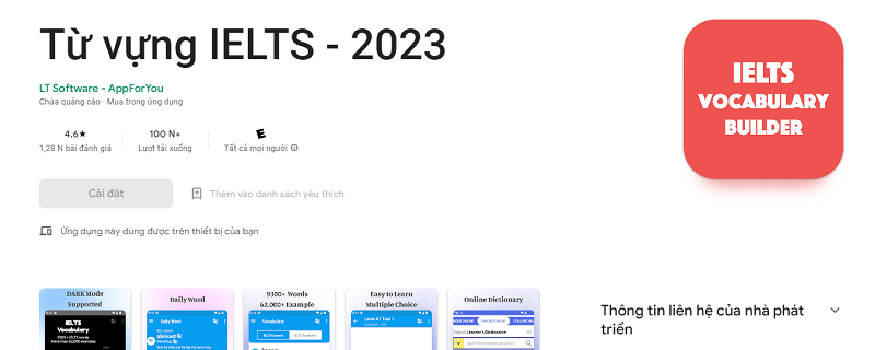 Từ vựng IELTS - 2023: App học từ vựng IELTS miễn phí. (Ảnh: Sưu tầm Internet)