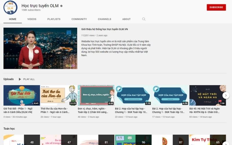 Kênh Học trực tuyến OLM với các bài học cho trẻ em. (Ảnh: Chụp màn hình)