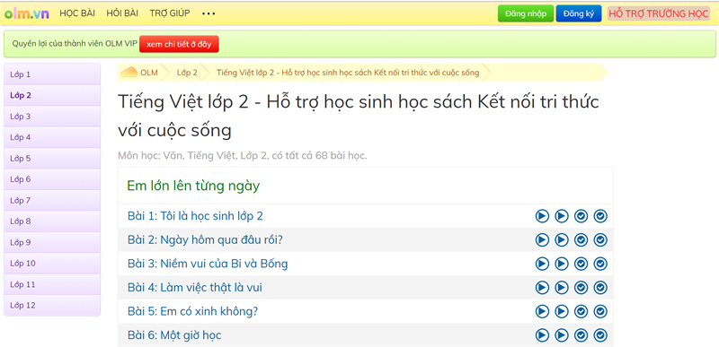 oml.vn - Phần mềm học tiếng Việt lớp 2 miễn phí. (Ảnh: thegioididong.com)