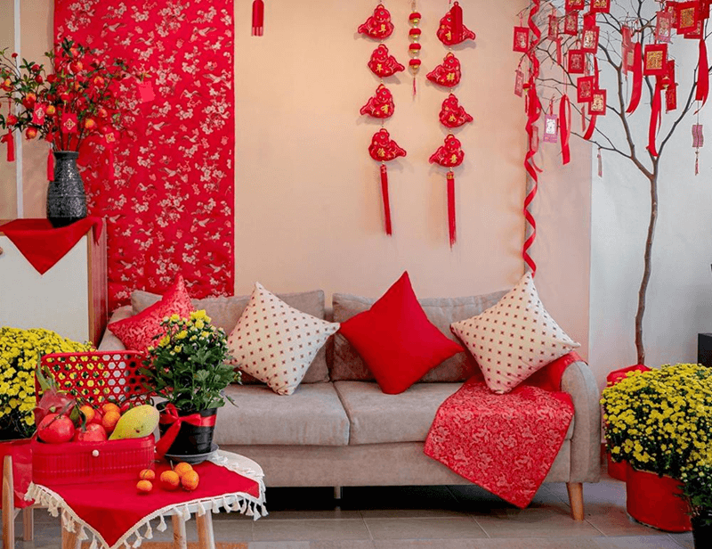 Cách trang trí phòng khách ngày Tết đơn giản, ấm cúng. (Ảnh: Sưu tầm Internet)