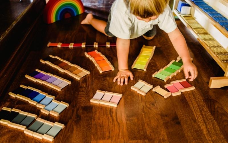 Trẻ học cách nhận biết màu sắc qua trò chơi trí tuệ. (Ảnh: Sưu tầm Internet) 