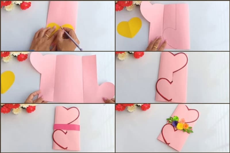 Hướng dẫn cách làm thiệp 20/11 bằng giấy A4 đơn giản, mẫu trái tim. (Ảnh: Sưu tầm Internet)