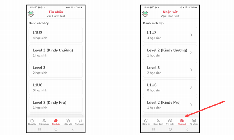 Tính năng “Nhận xét” trong ứng dụng Monkey Class