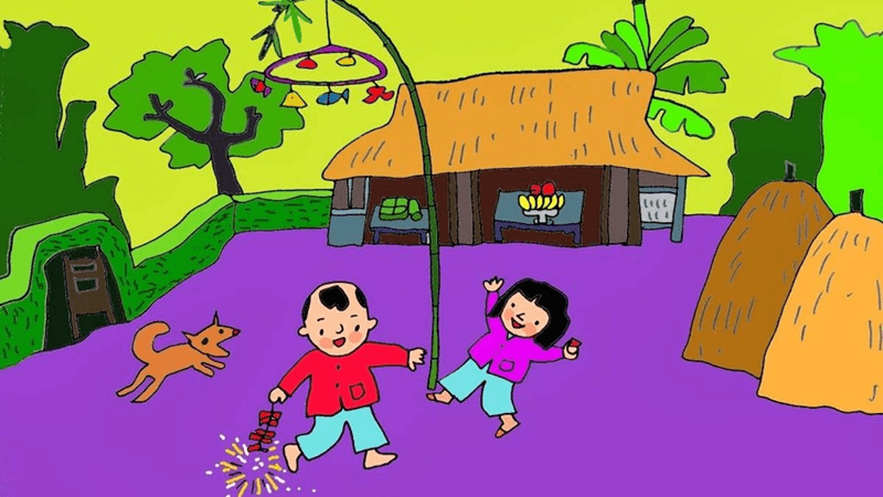 Sự tích cây nêu ngày Tết. (Ảnh: Sưu tầm Internet)