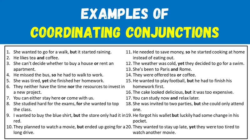 แบบฝึกหัด coordinating conjunctions ในภาษาอังกฤษ (ภาพ: อินเทอร์เน็ต)