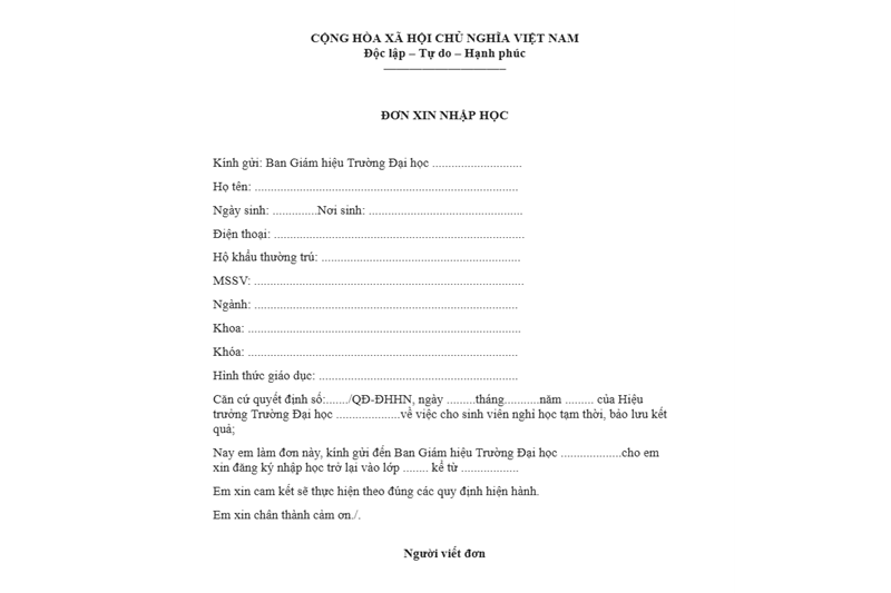 Mẫu đơn xin nhập học đại học. (Ảnh: Monkey)
