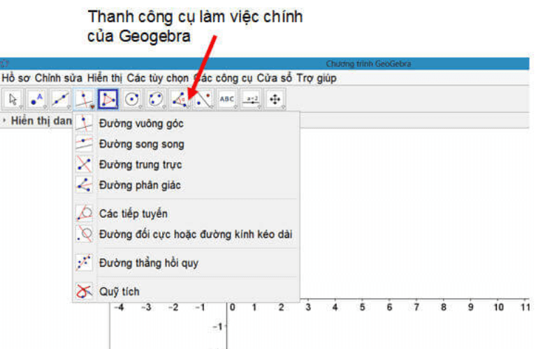 Thanh công cụ của geogebra. (Ảnh: Sưu tầm Internet)
