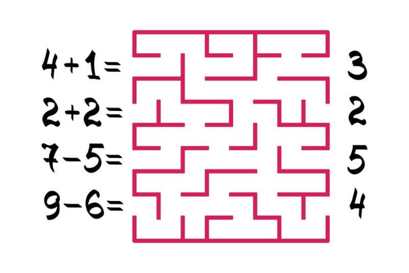 Dạng toán tìm đường mê cung cho bé 5 tuổi. (Ảnh: Sưu tầm internet)