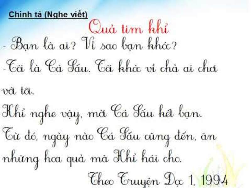 Tập viết chính tả tiếng Việt lớp 2 quả tim khỉ. (Ảnh: Sưu tầm internet)