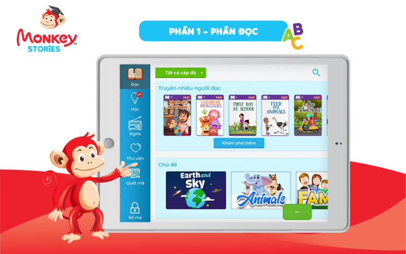 VMonkey đồng hành cùng trẻ trong những bước đầu tìm hiểu kiến thức. (Ảnh: Monkey)