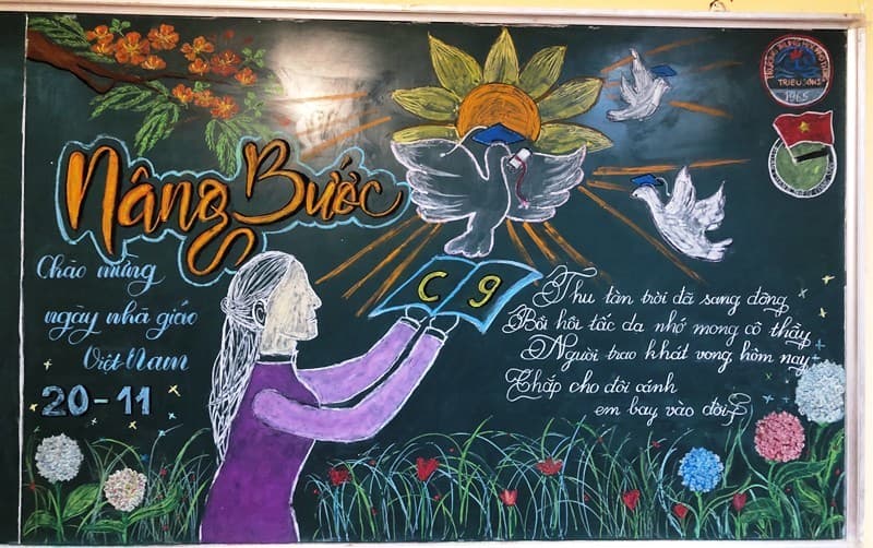 Tranh vẽ 20/11 trên bảng bằng phấn cực “xịn”. (Ảnh: Sưu tầm Internet)