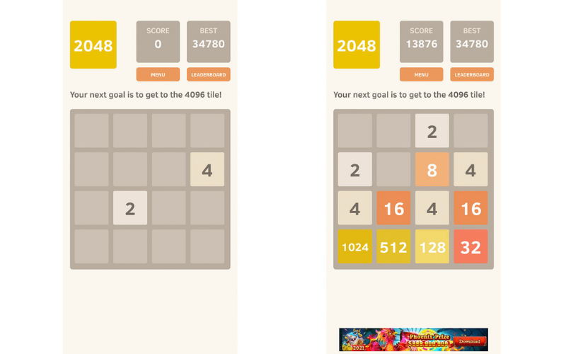 2048 được thiết kế vô cùng đơn giản. (Ảnh: Sưu tầm Internet)