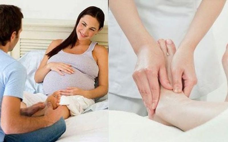Bố giúp mẹ bầu xoa bóp chân tay. (Ảnh: Sưu tầm Internet)