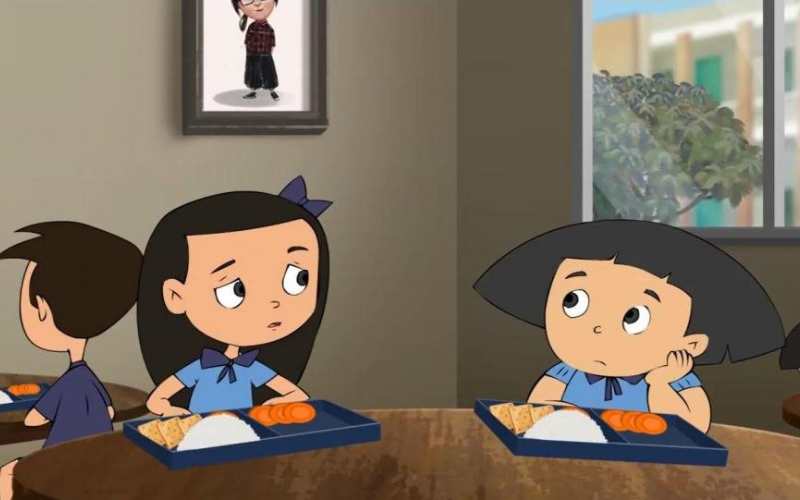 Bé kể với bạn về bữa ăn trưa ở lớp. (Ảnh: Sưu tầm Internet)